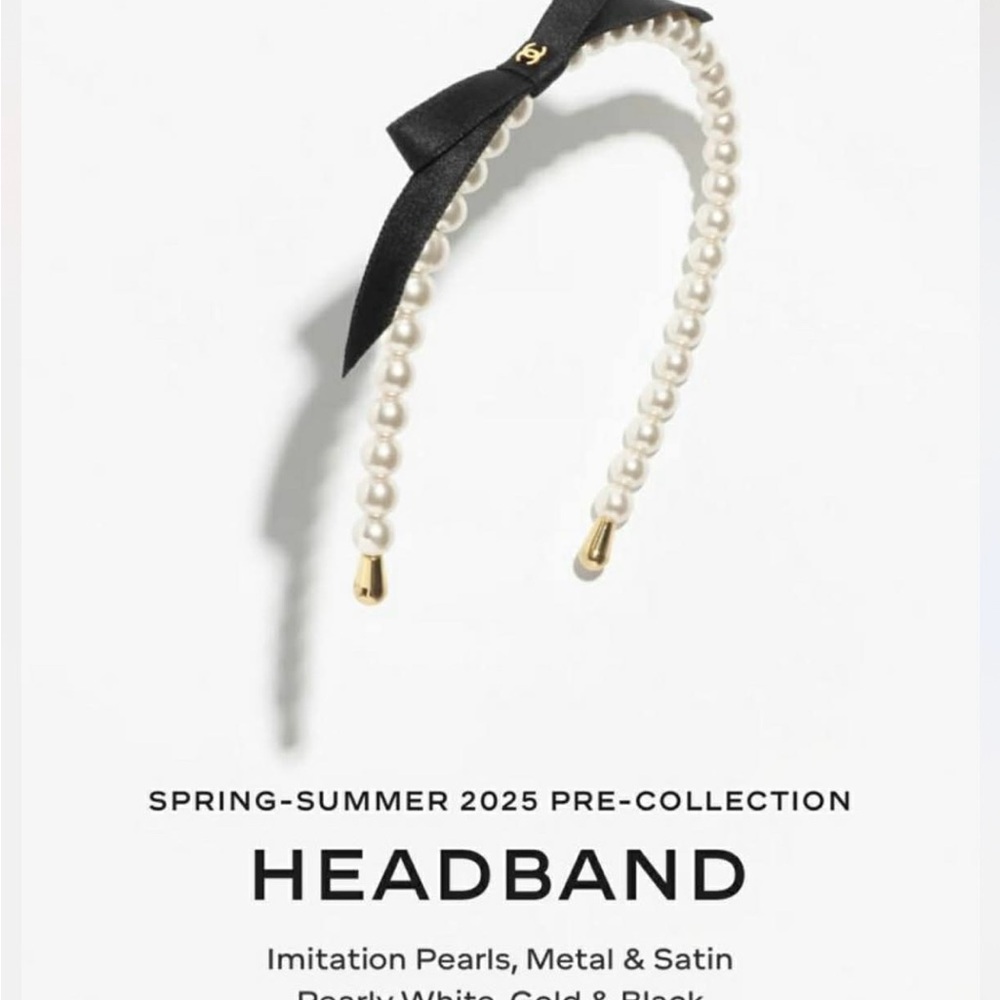 CHANEL Black and White Pearl Headband 2025 collection .